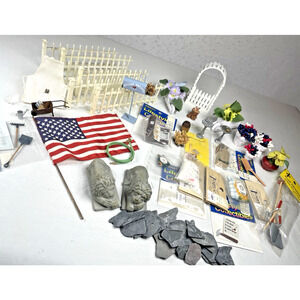 Dollhouse Miniature 1:12 & Other Scale Lot of Outdoor Items Fence Birdhouse Flag